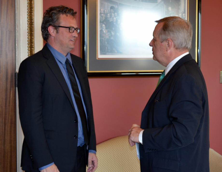 US Senator Dick Durbin (D-IL) met with Algonquin Chief of Police Russell Laine and actor Matthew Perry and actor Matthew Perry to discuss Drug Court and Veteran Treatment Courts.